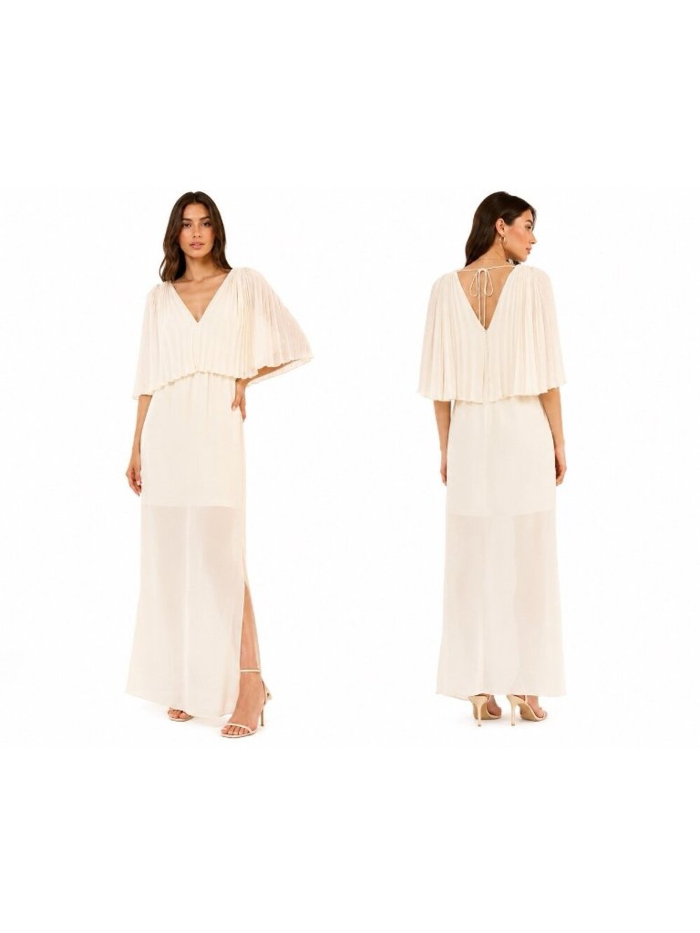 HALSTON HERITAGE ivory cape maxi dress 8 bridal wedding reception cocktail